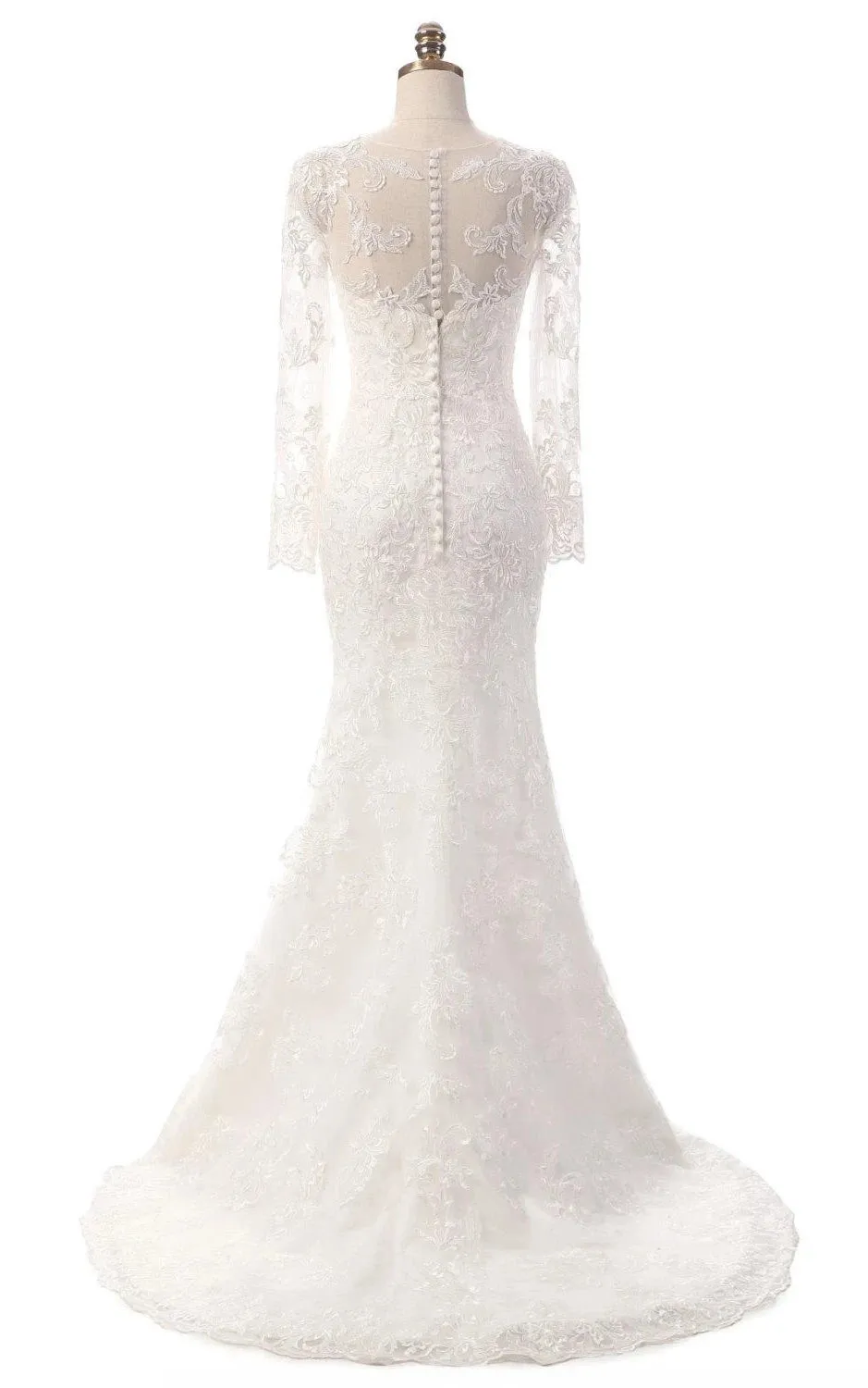 Uri | Mermaid Long Sleeve Lace Dress With Embroideries Illusion sold by KissProm product image thumbnail 2