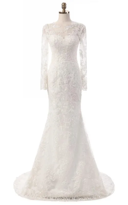 Mermaid Long Sleeve Lace Dress With Embroideries Illusion sold by KissProm