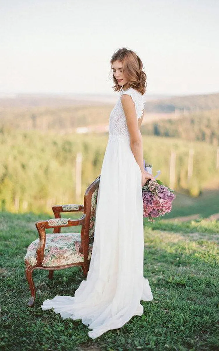 Moira | Boho Lace Floor-Length Cap Dress With Keyhole Back sold by KissProm product image thumbnail 2