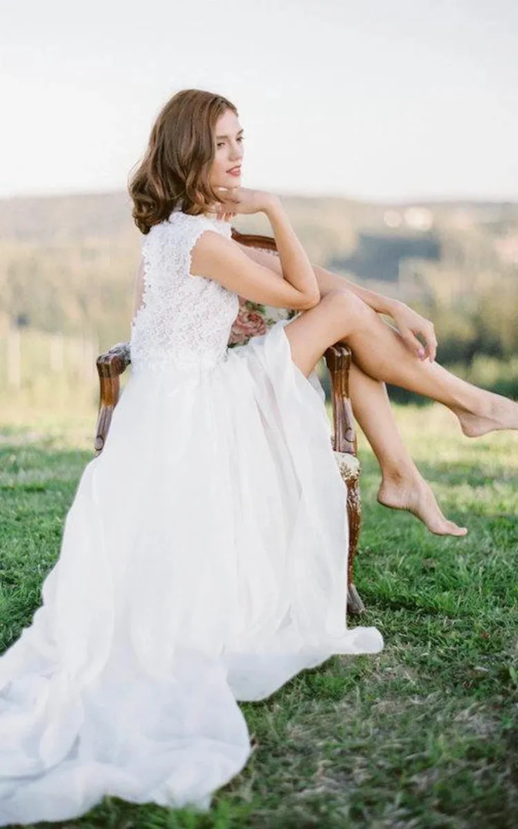 Moira | Boho Lace Floor-Length Cap Dress With Keyhole Back sold by KissProm product image thumbnail 3