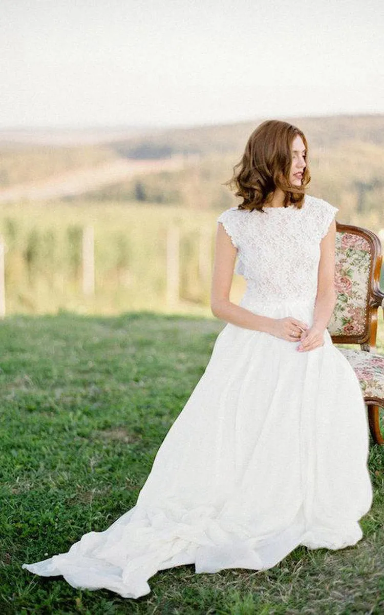 Moira | Boho Lace Floor-Length Cap Dress With Keyhole Back sold by KissProm