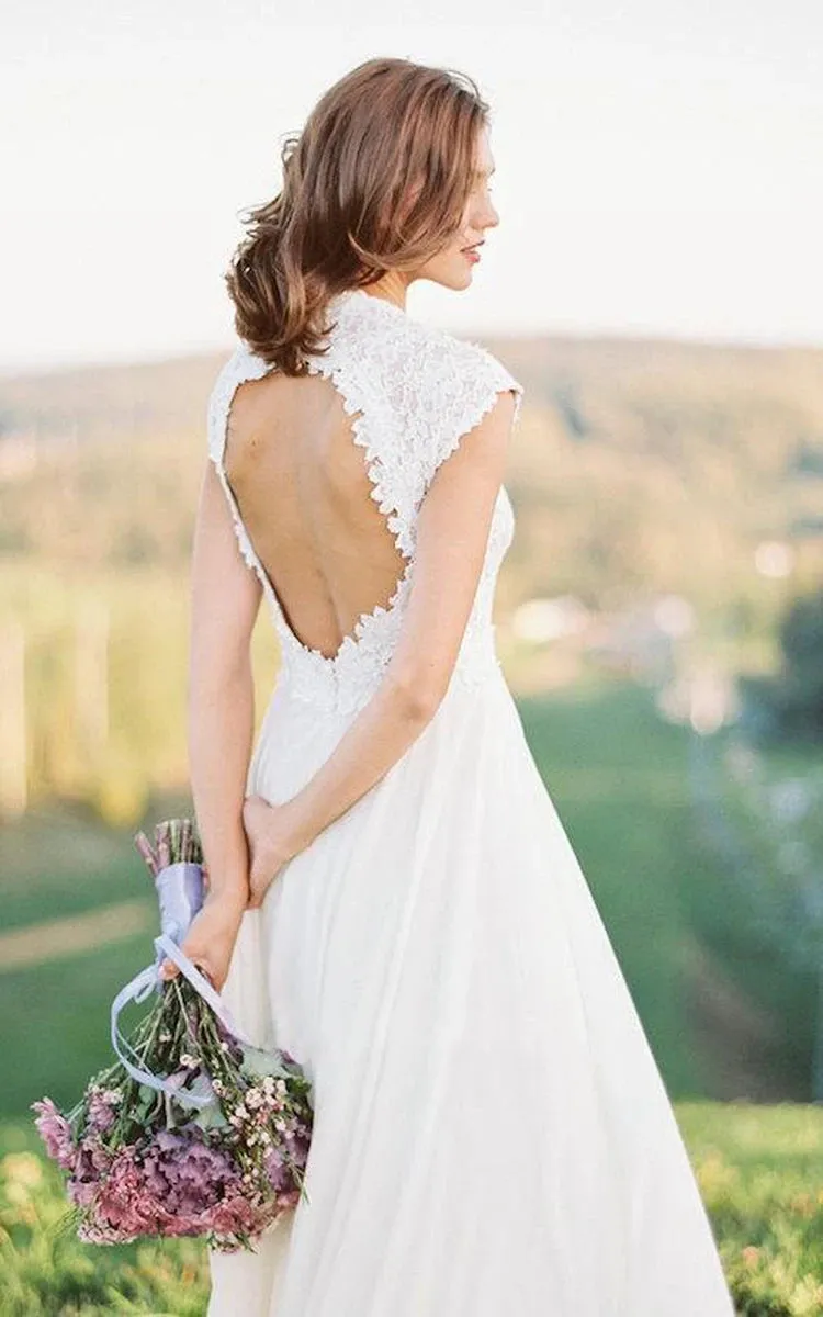 Moira | Boho Lace Floor-Length Cap Dress With Keyhole Back sold by KissProm product image thumbnail 4