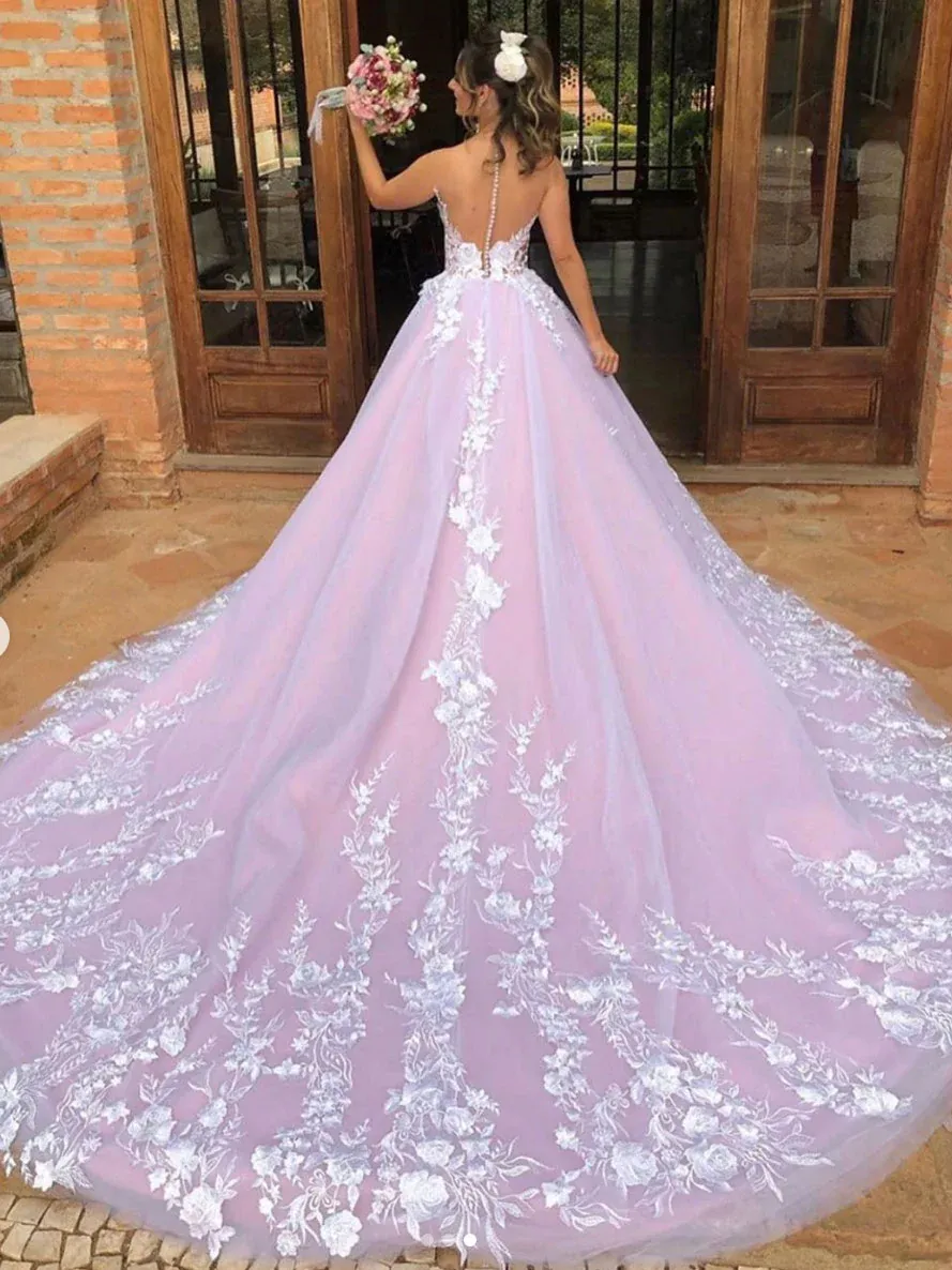 Melania | Light Purple Sleeveless A Line V-Neck Lace Wedding Dresses sold by KissProm product image thumbnail 2