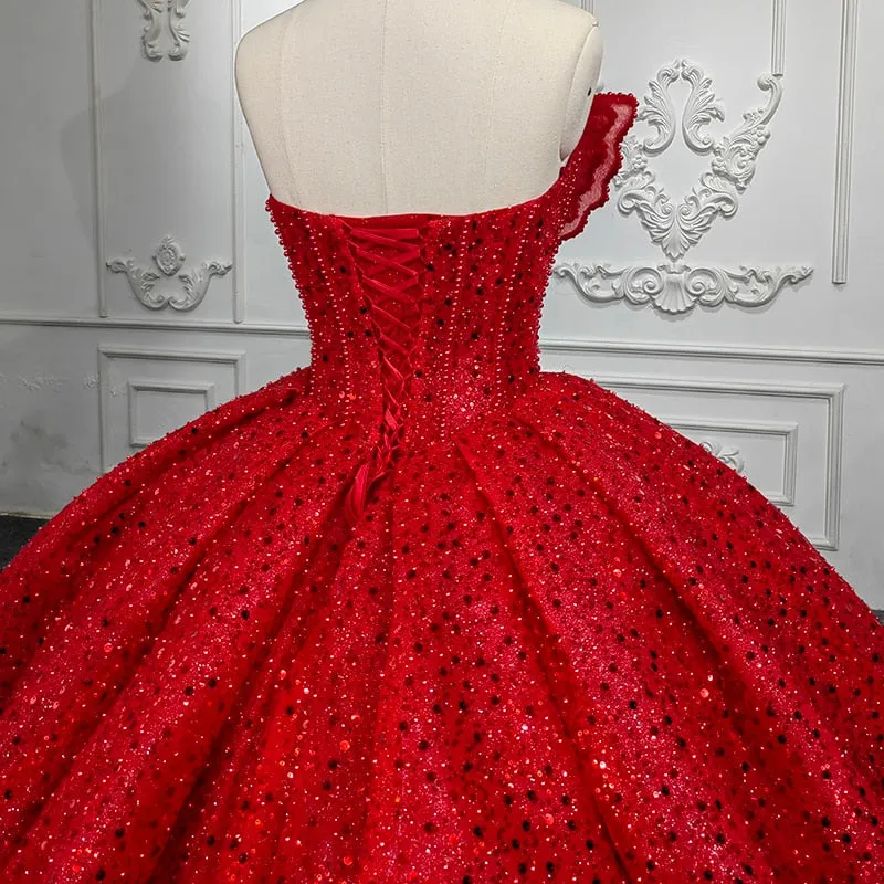 Quinceanera Ball Gown Red Sleeveless Sequined Dress sold by KissProm product image thumbnail 4