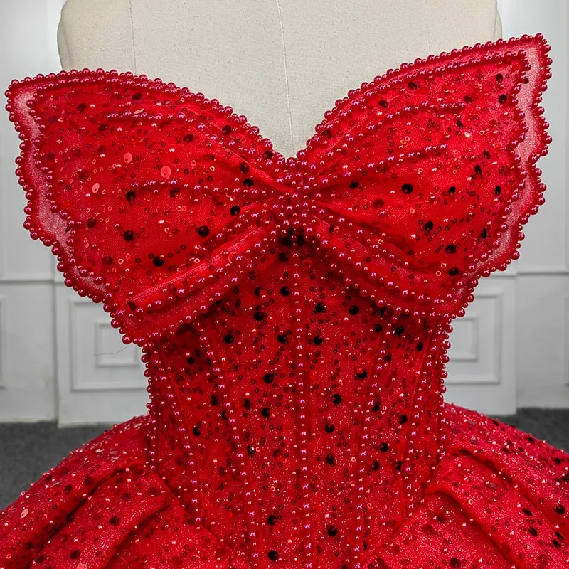 Quinceanera Ball Gown Red Sleeveless Sequined Dress sold by KissProm product image thumbnail 5