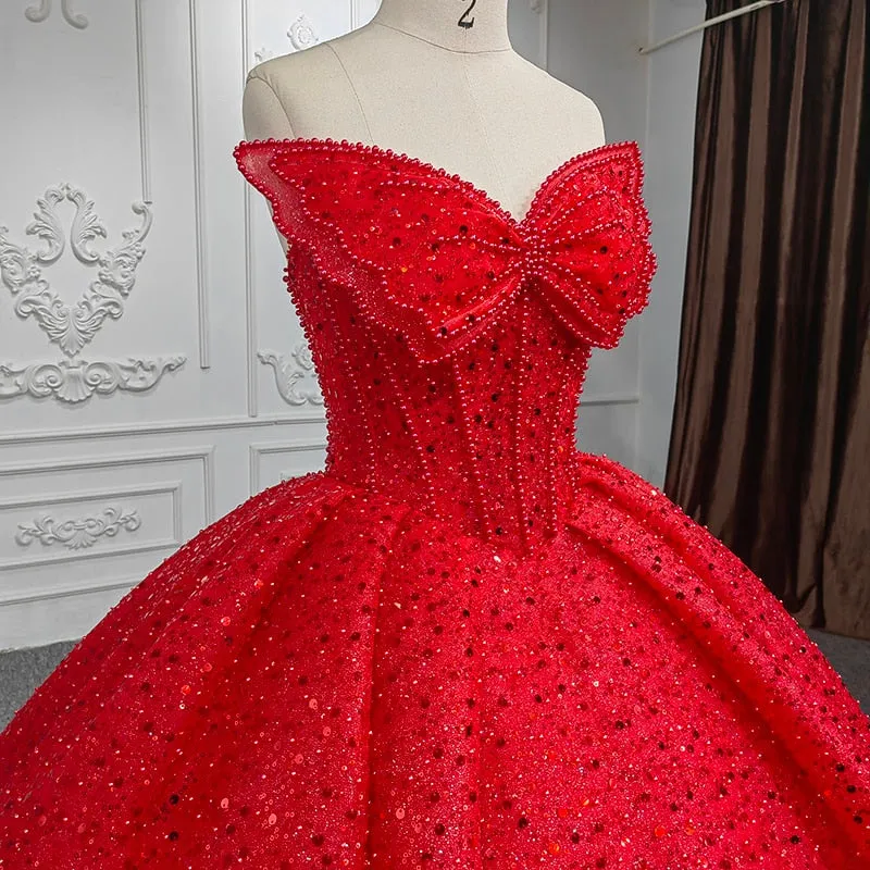 Quinceanera Ball Gown Red Sleeveless Sequined Dress sold by KissProm product image thumbnail 3