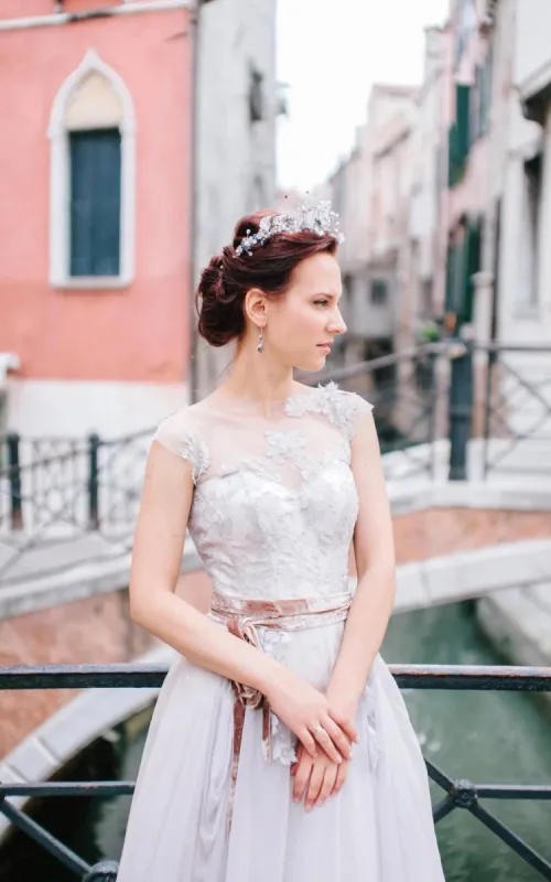 Romantic A-Line Lace  Tulle In White Shade Wedding Dress sold by KissProm