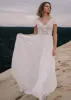 Boho See Through Lace V-Neck A-Line Chiffon Wedding Dress sold by KissProm