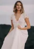 Boho See Through Lace V-Neck A-Line Chiffon Wedding Dress sold by KissProm