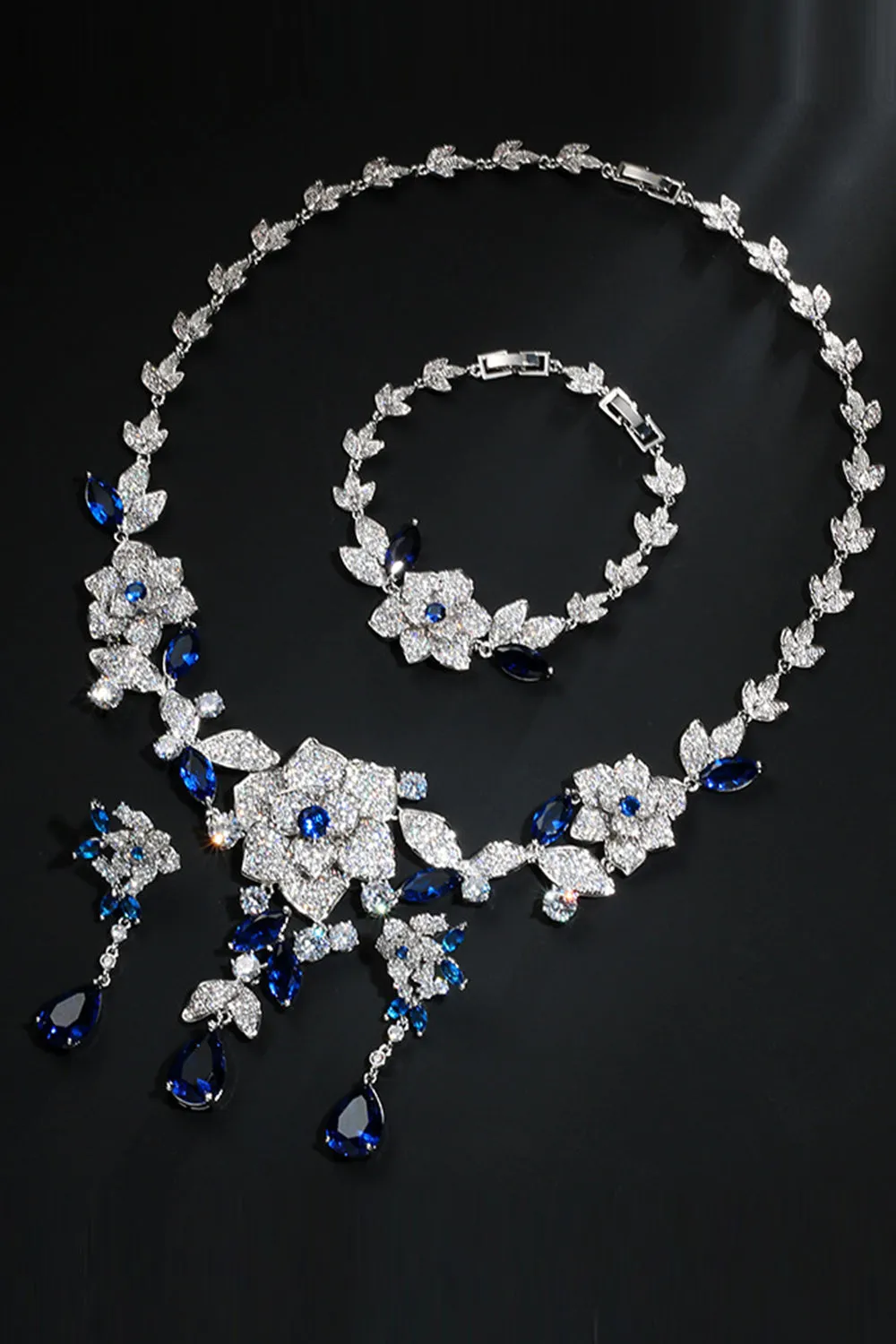 Royal Blue Flower Bracelet Necklace Jewelry Set sold by KissProm
