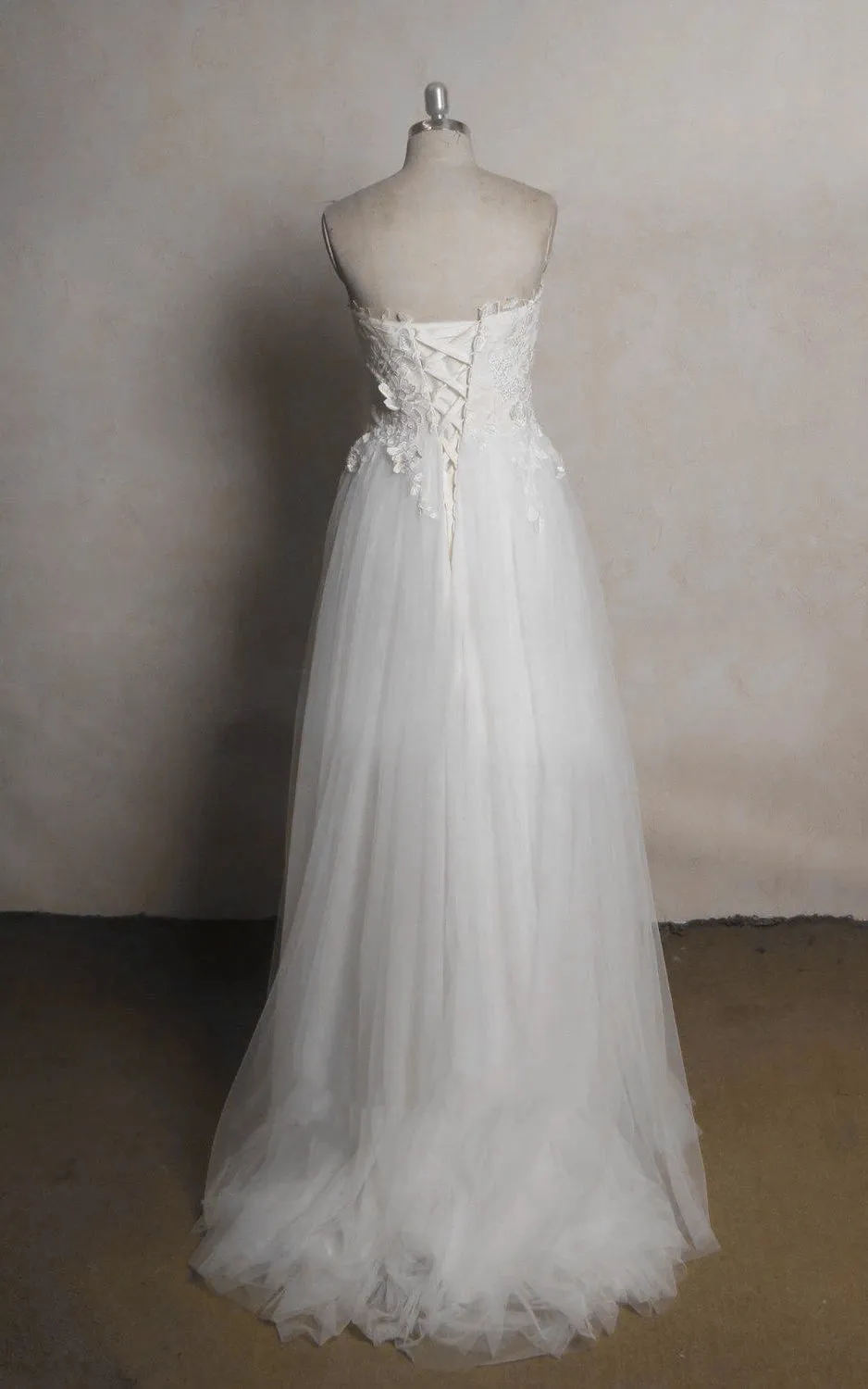 Sweetheart Tulle Lace Satin Wedding Dress With Beading sold by KissProm product image thumbnail 2