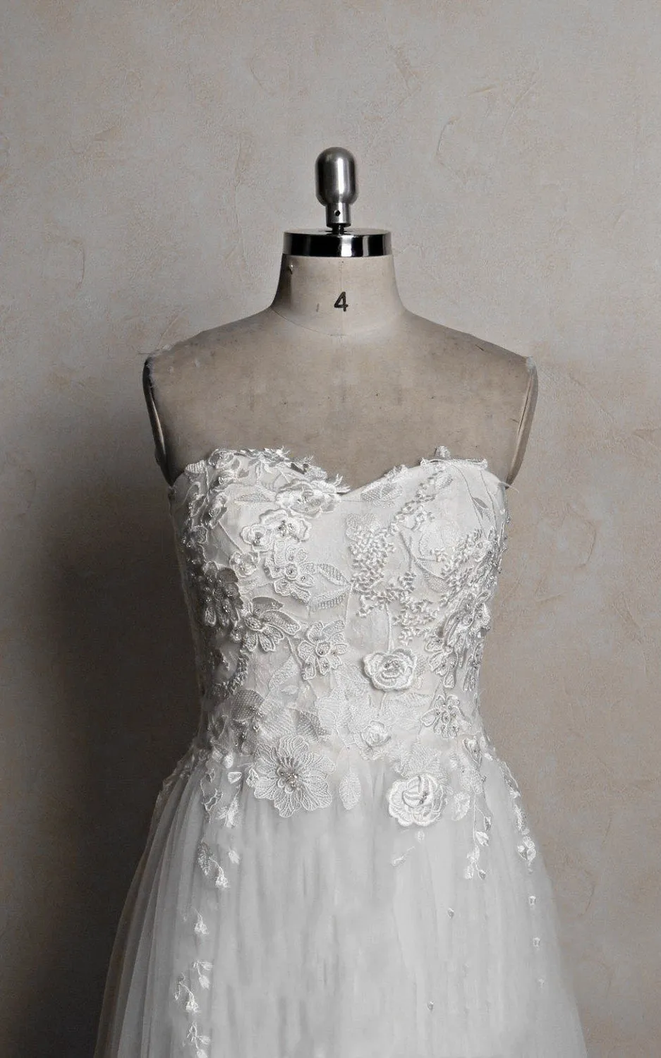 Sweetheart Tulle Lace Satin Wedding Dress With Beading sold by KissProm product image thumbnail 3