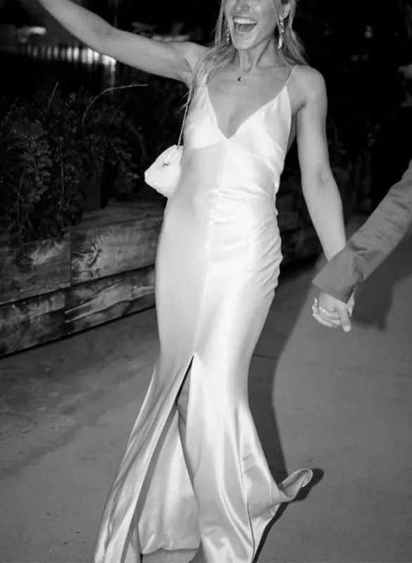 Sheath V-Neck Sleeveless Floor-Length Wedding Dresses sold by KissProm
