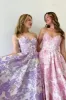 Delice | A-Line Sweetheart Floral Printed Long Prom Dresses sold by KissProm