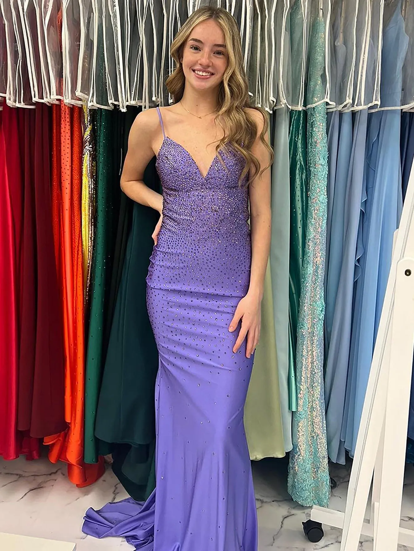 Avayah | Mermaid Blue V-Neck Long Prom Dress sold by KissProm product image thumbnail 3