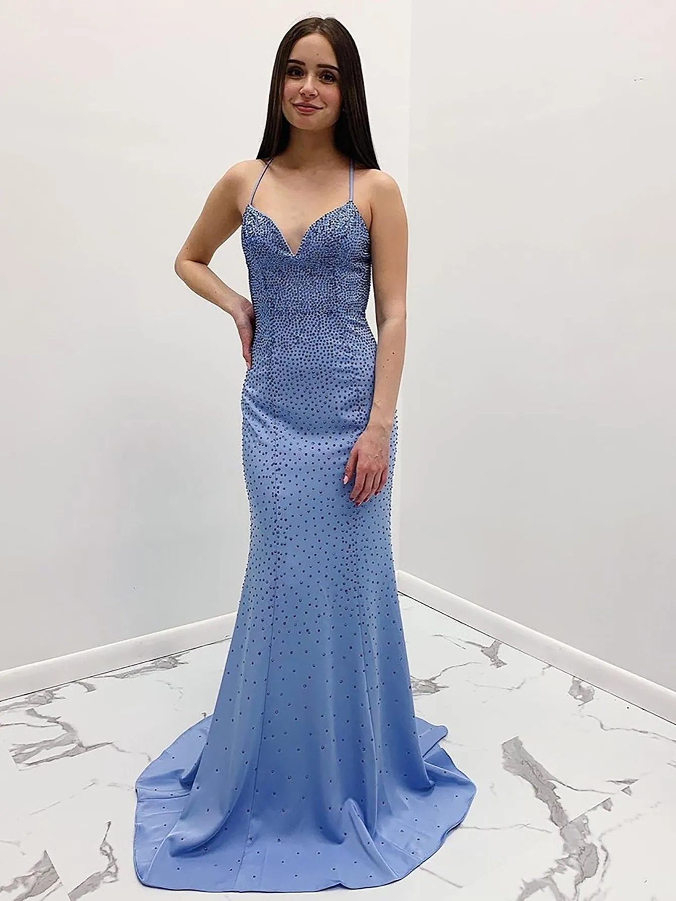 Avayah | Mermaid Blue V-Neck Long Prom Dress sold by KissProm product image thumbnail 5