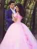 Pink Cathedral Train 3D Flowers Applique Wedding Gown Quinceanera Dresses sold by KissProm