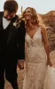Sexy Mermaid V-neck Lace Sleeveless Wedding Dress with Sweep Train Simple Elegant Ethereal Country Garden sold by KissProm