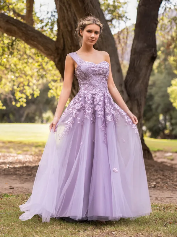 Sweet-Heart Tulle One Shoulder Floor Length Prom Dress sold by KissProm