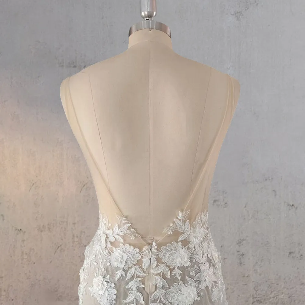 Mermaid Bohemian Lace Illusion V-Neck Wedding Dress sold by KissProm product image thumbnail 4