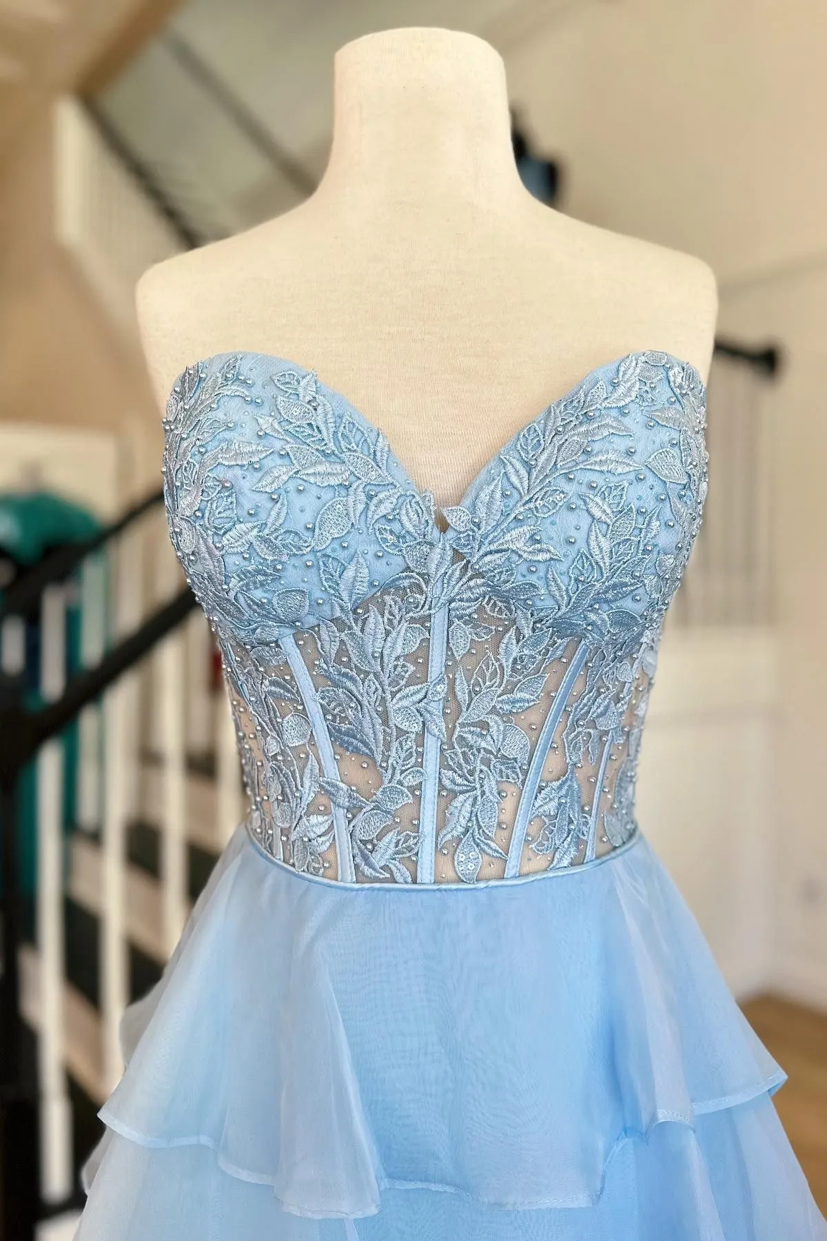 Alondra | Royal Blue Chiffon Sweetheart Ruffle Tiered Long Prom Dress sold by KissProm product image thumbnail 3