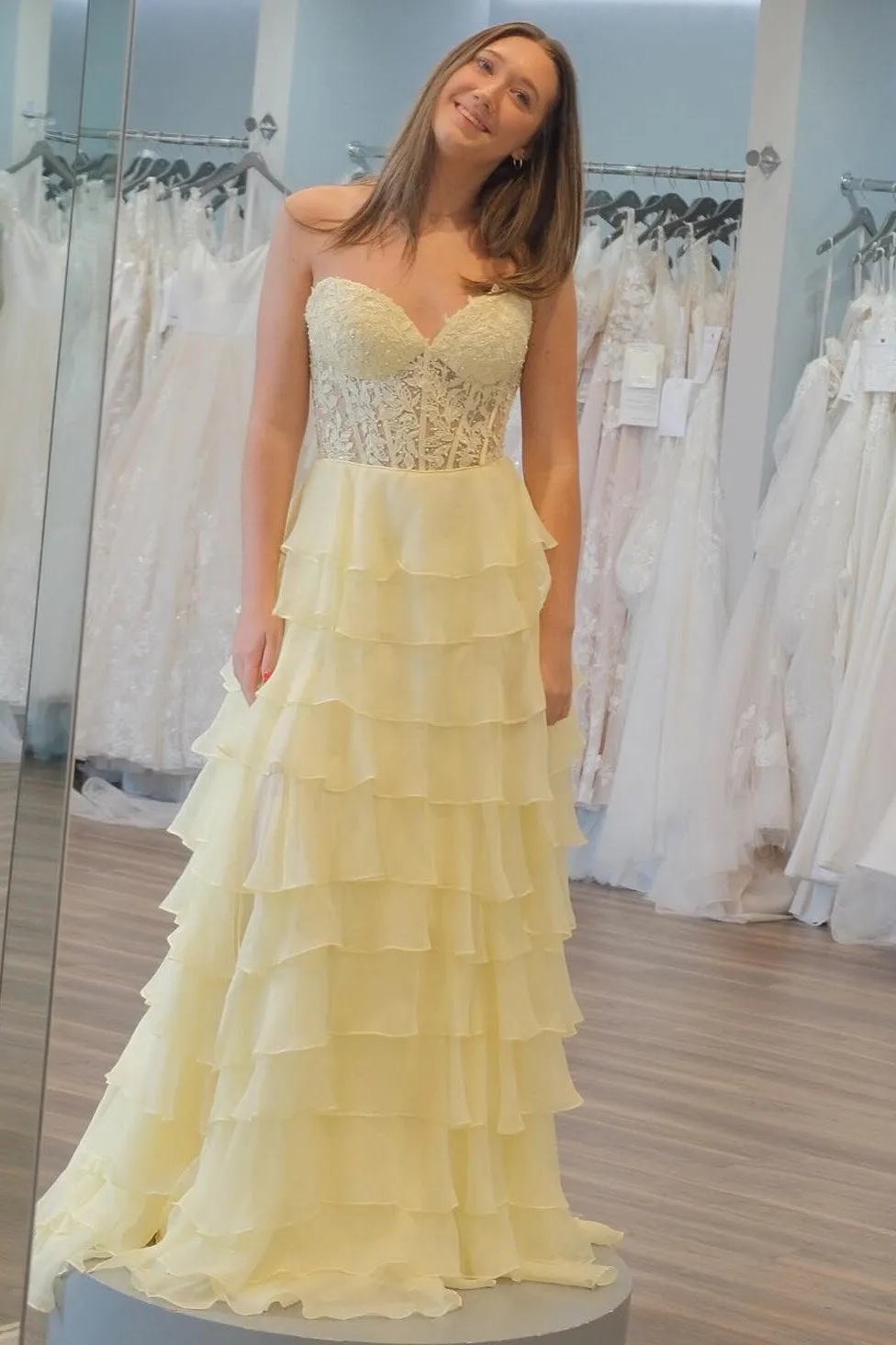 Alondra | Royal Blue Chiffon Sweetheart Ruffle Tiered Long Prom Dress sold by KissProm product image thumbnail 4