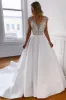 Marleigh | A-Line V-Neck Long White Wedding Dress with Silver Beads sold by KissProm