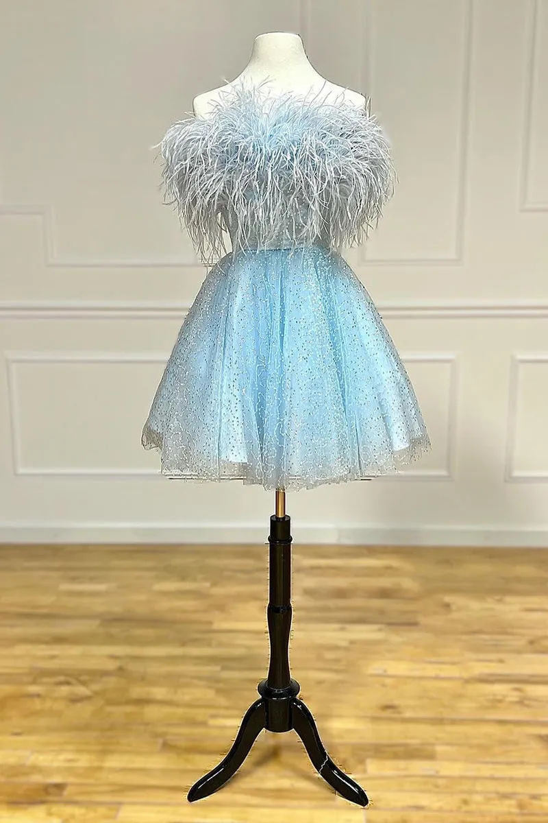 Strapless Feather A-line Cute Homecoming Dress sold by KissProm