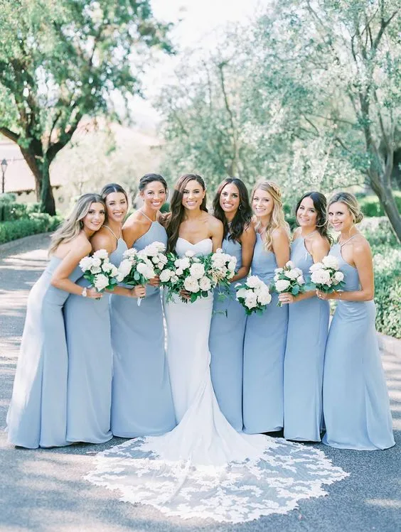 Charming A-Line Halter Sky Blue Chiffon Long Bridesmaid Dresses sold by KissProm product image thumbnail 2