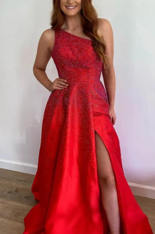 Malaysia | One Shoulder Red Beaded Long Formal Dress sold by KissProm