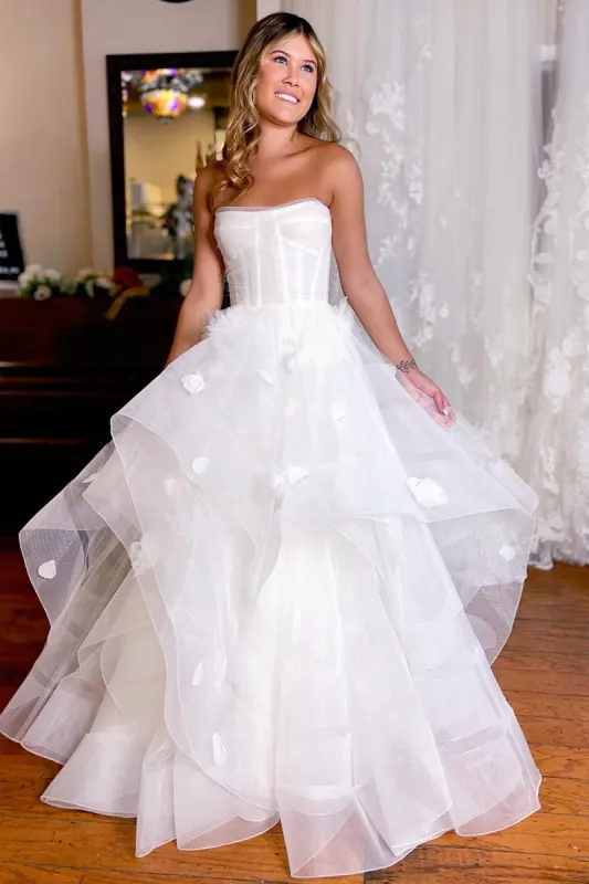Monica | Simple White Corset A-Line Wedding Dress with Appliques sold by KissProm
