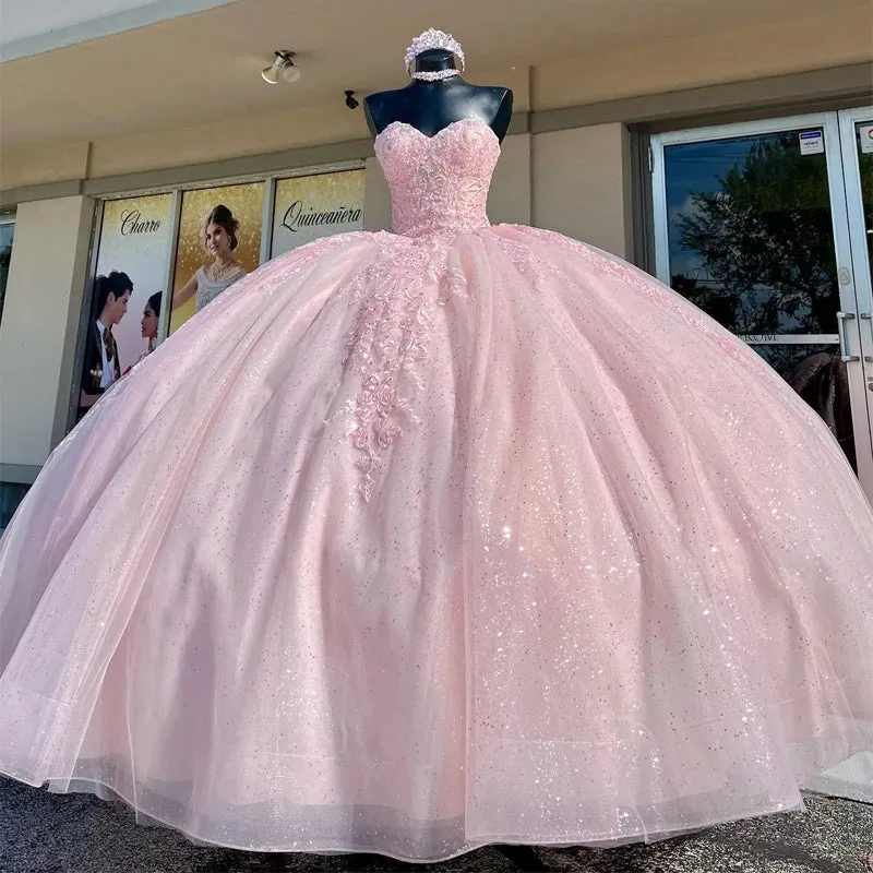 Sweetheart Light Pink Ball Gown Birthday Quinceanera Dresses sold by KissProm