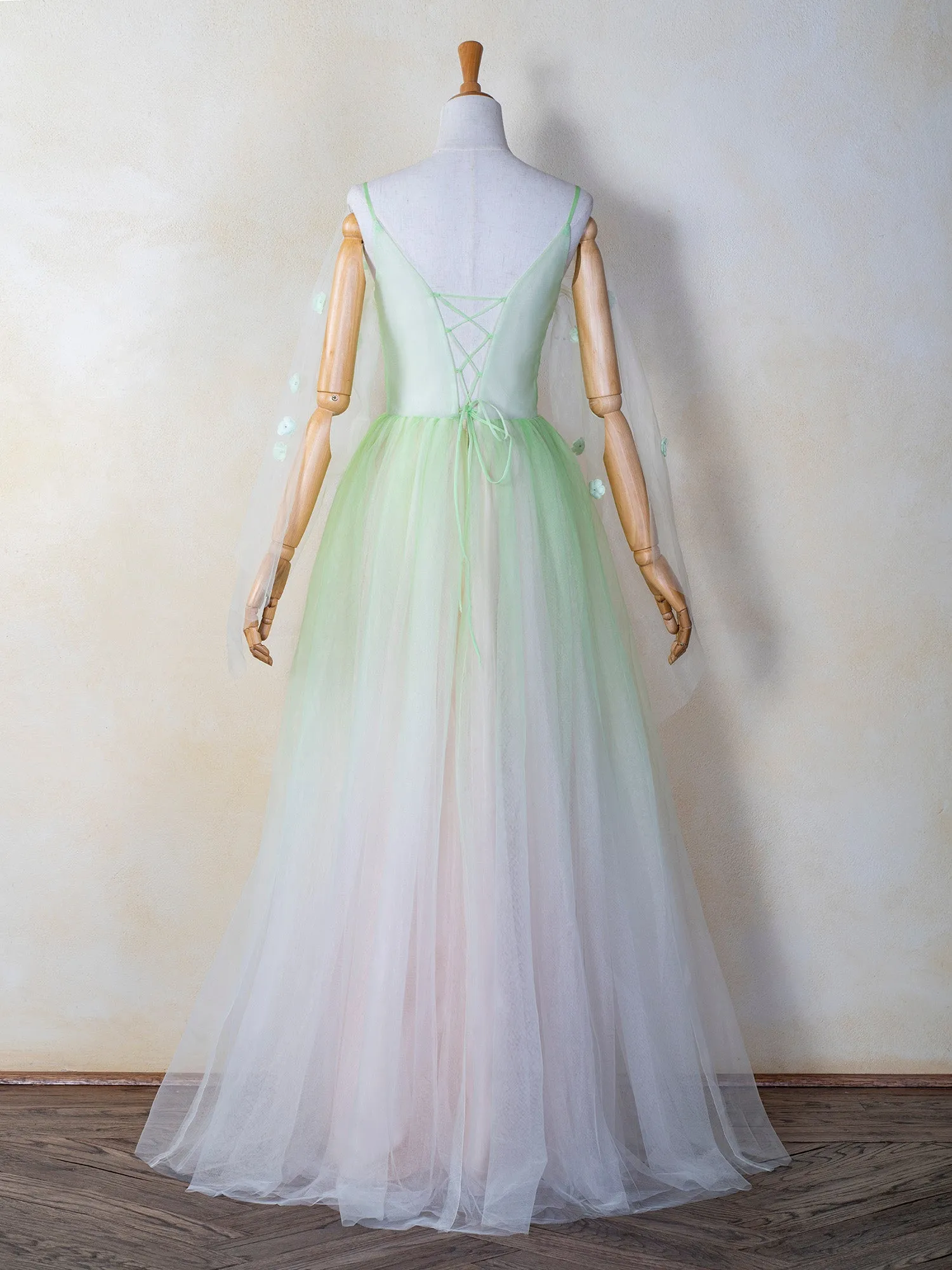 V-neck 3D Applique Floor Length Tulle Prom Dress sold by KissProm product image thumbnail 4