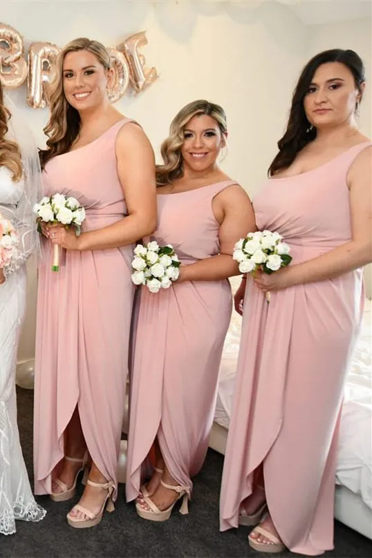 Pink One Shoulder Faux-Wrap Satin Long Bridesmaid Dress sold by KissProm product image thumbnail 3