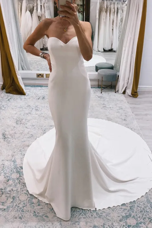 Jolie | White Simple Sweep Train Boho Long Mermaid Wedding Dress sold by KissProm