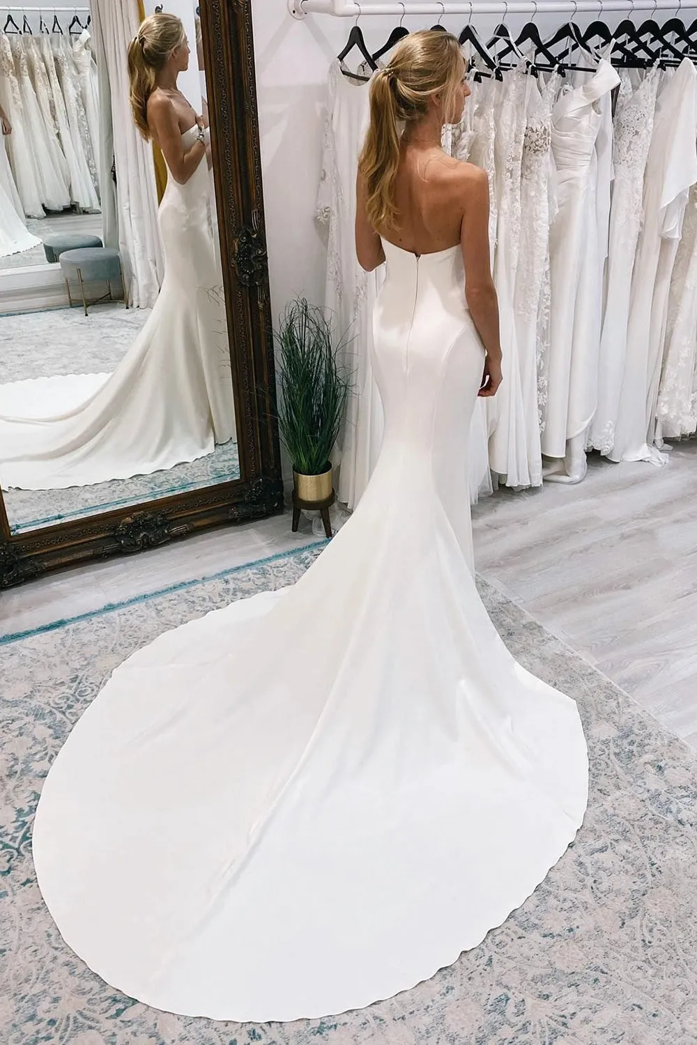 Jolie | White Simple Sweep Train Boho Long Mermaid Wedding Dress sold by KissProm product image thumbnail 2