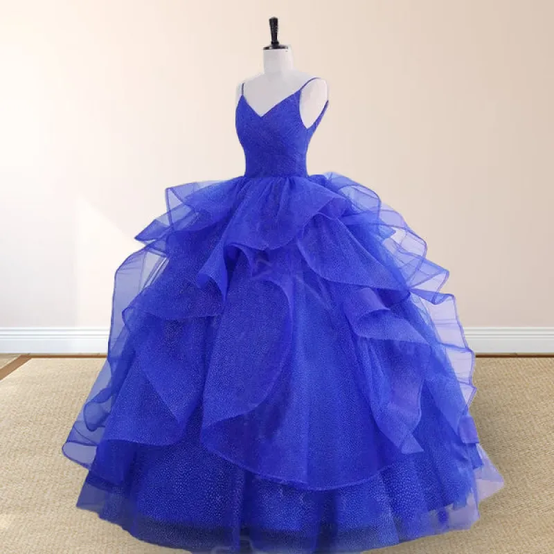 Maelle | Royal Blue Spaghetti Strap Quinceanera Dresses V-neck with Ruffles sold by KissProm