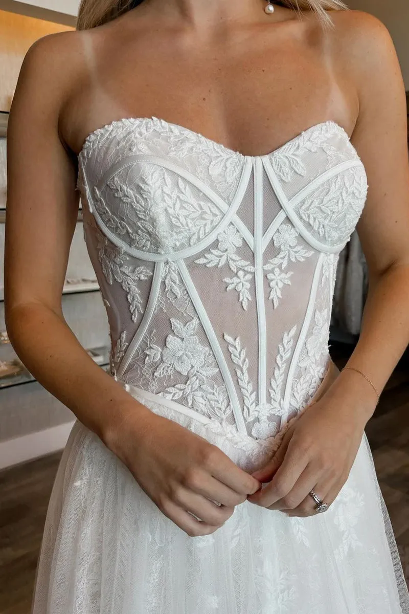 Charming A-Line Strapless Tulle Lace Wedding Dresses sold by KissProm product image thumbnail 3