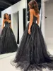Strapless Sweetheart Neck Black Tulle Long Prom Dresses Long Black Formal Graduation Evening Dresses sold by KissProm