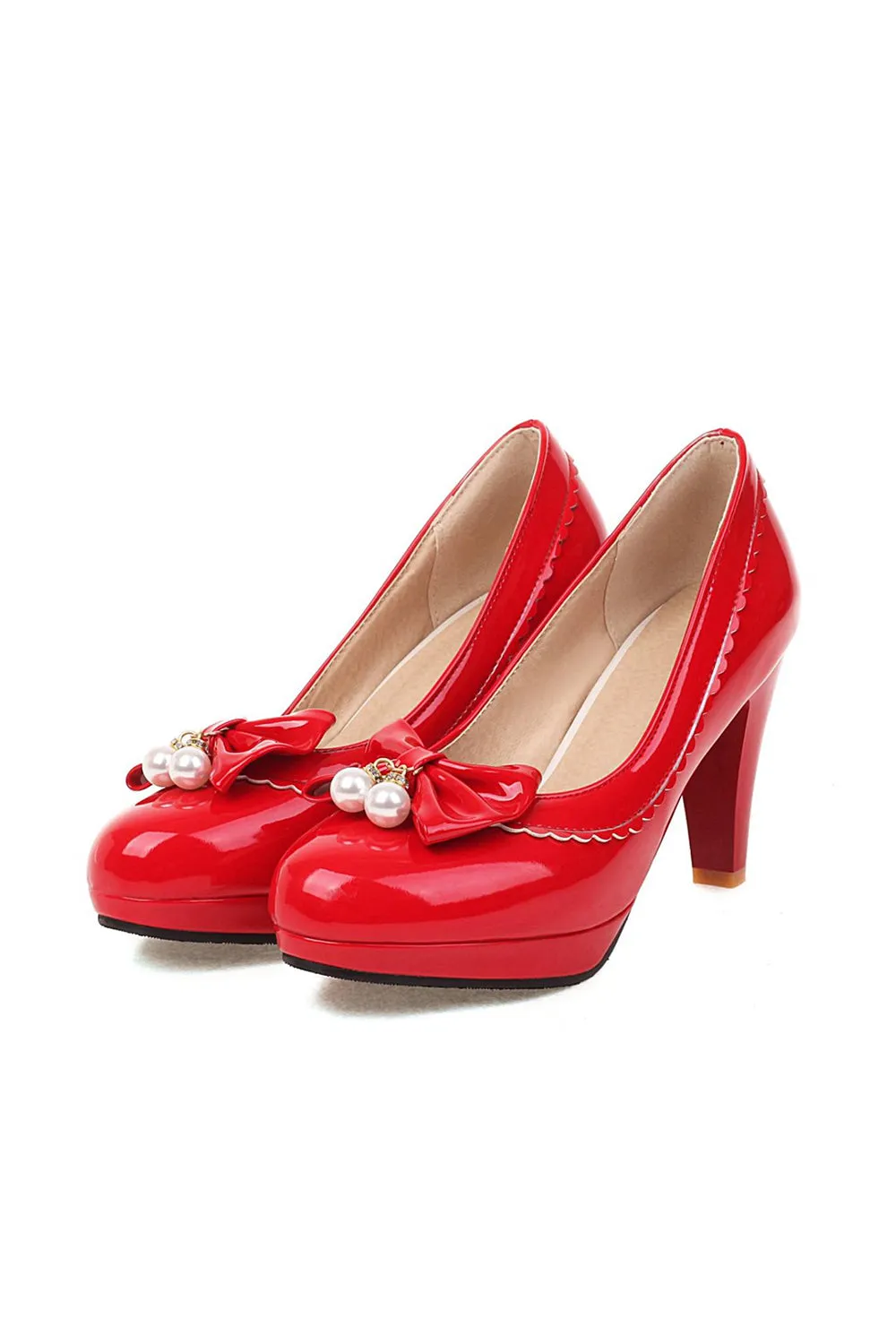 Retro Bow Pearl High Heels Shoes sold by KissProm product image thumbnail 5