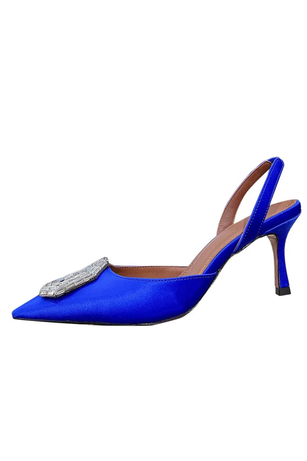 Royal Blue Satin Buckled Mid Heel Stiletto Sandals sold by KissProm