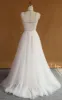 A-Line Strapped V-Neck Lace Satin Dress With Appliques Low-V Back sold by KissProm