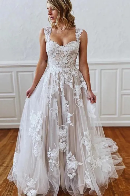 Roberta | A-Line Straps Sweetheart Wedding Dress with Lace Appliques sold by KissProm