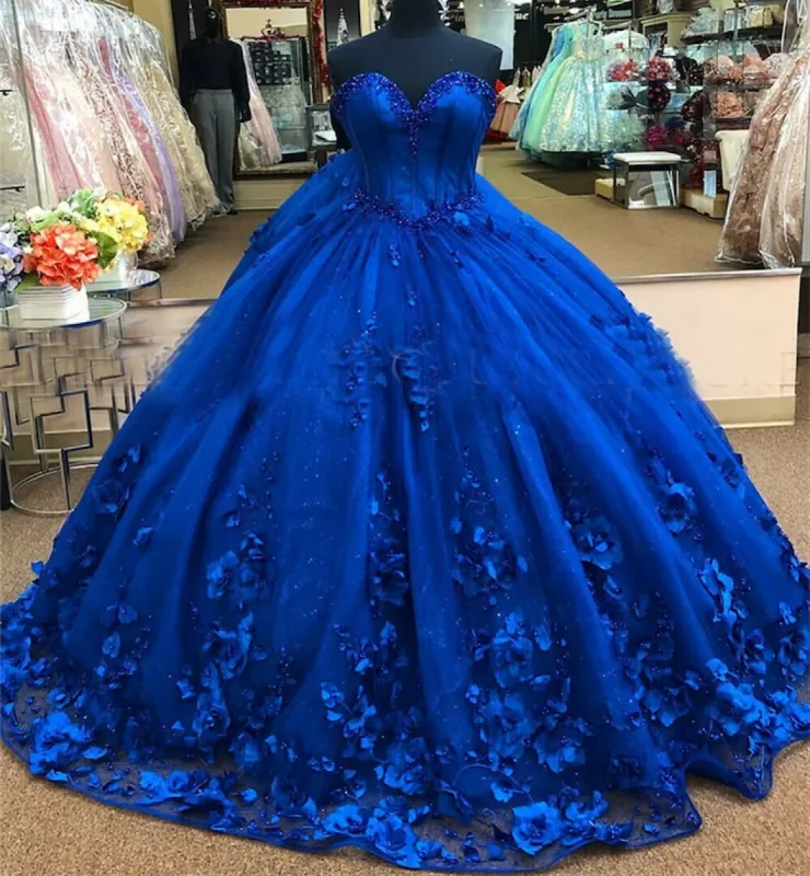 Royal Blue Ball Gown Quinceanera Dress With 3D Flowers sold by KissProm