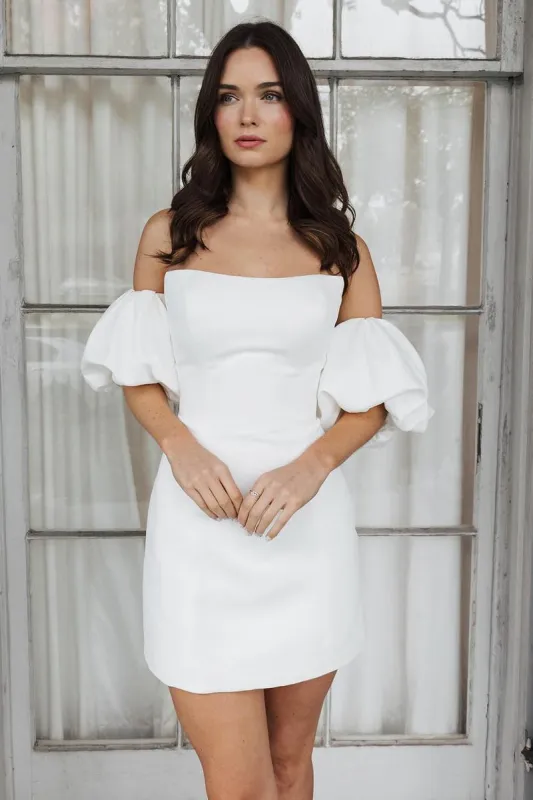 Short Satin White Wedding Dress Strapless Off the Shoulder sold by KissProm