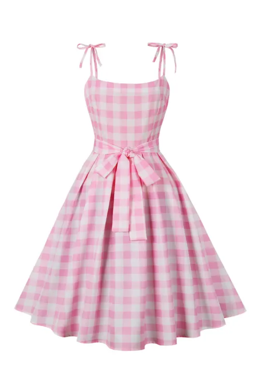 Pink Plaid Pin Up Vintage 1950s Dress sold by KissProm