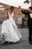 Attractive Deep V-Neck White Satin Bohemian Wedding Dress sold by KissProm