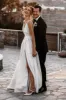 Attractive Deep V-Neck White Satin Bohemian Wedding Dress sold by KissProm