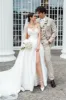Elegant A-Line Strapless White Satin Wedding Dresses With Slit sold by KissProm