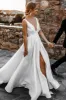 Attractive Deep V-Neck White Satin Bohemian Wedding Dress sold by KissProm
